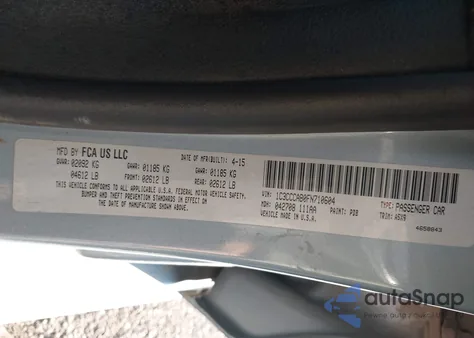 2015 Chrysler 200 Limited z USA, uszkodzony, nr VIN 1C3CCCAB0FN710604